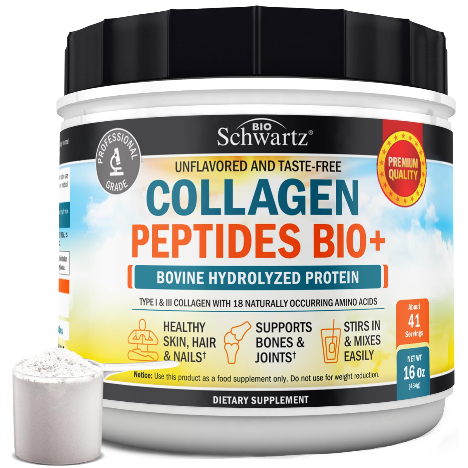 BioSchwartz Collagen Peptides Powder for Women and Men – 1 Pound (Pack of 1)