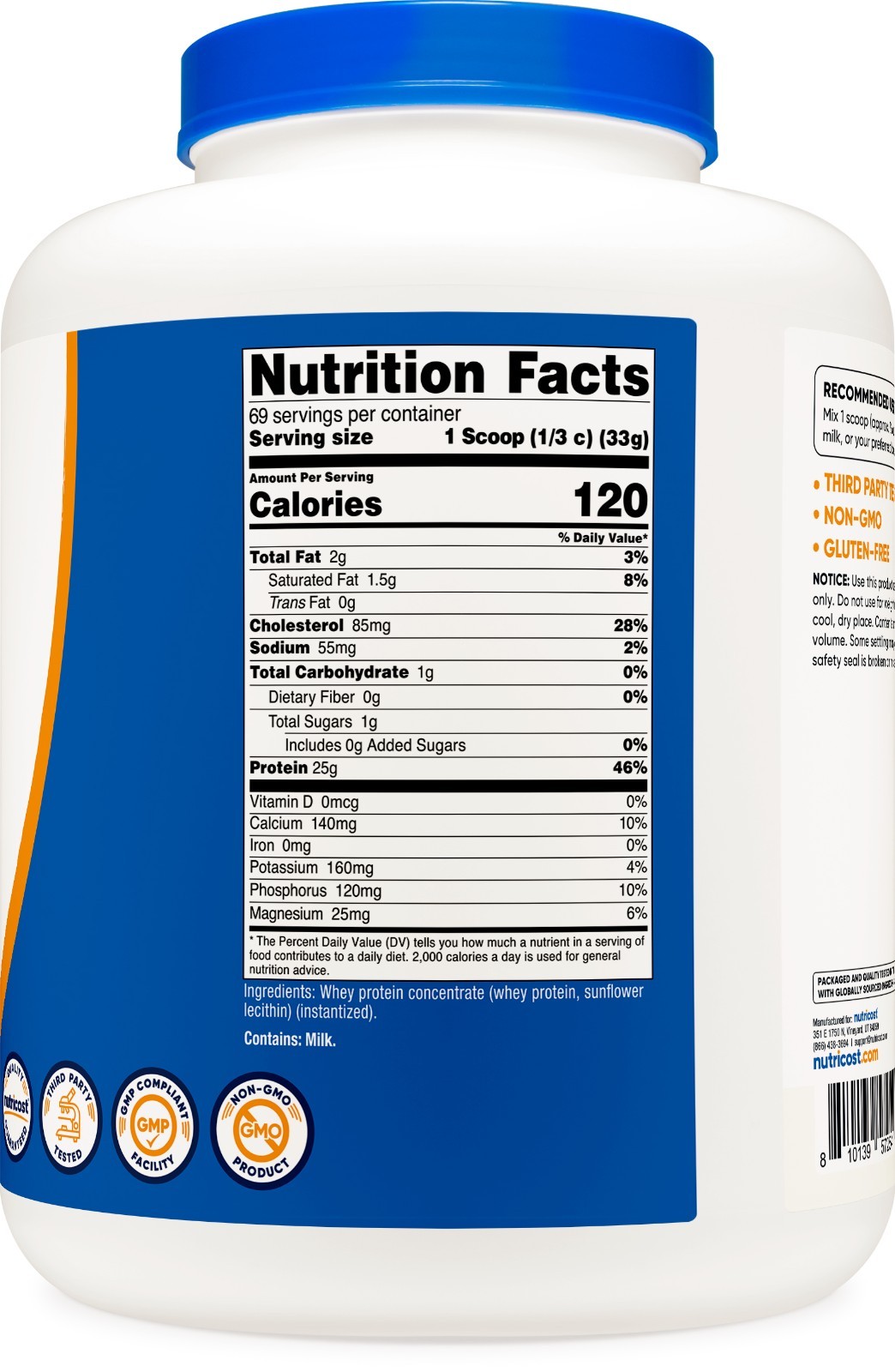 Nutricost Whey Protein Concentrate (Unflavored) 5LBS – Non-GMO Protein Powder