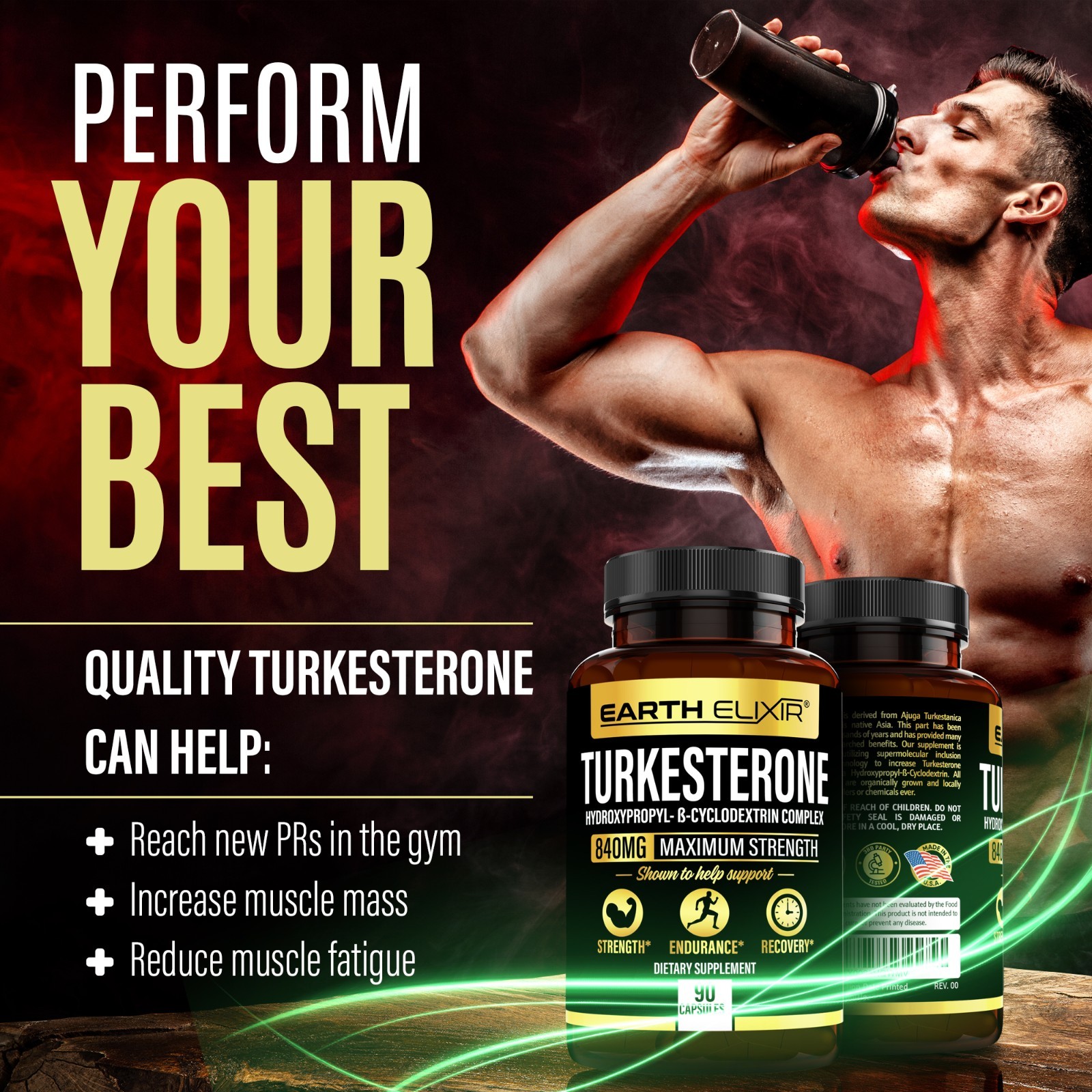 Earth Elixir Turkesterone 840 mg (90 Capsules) Std. to 10%,