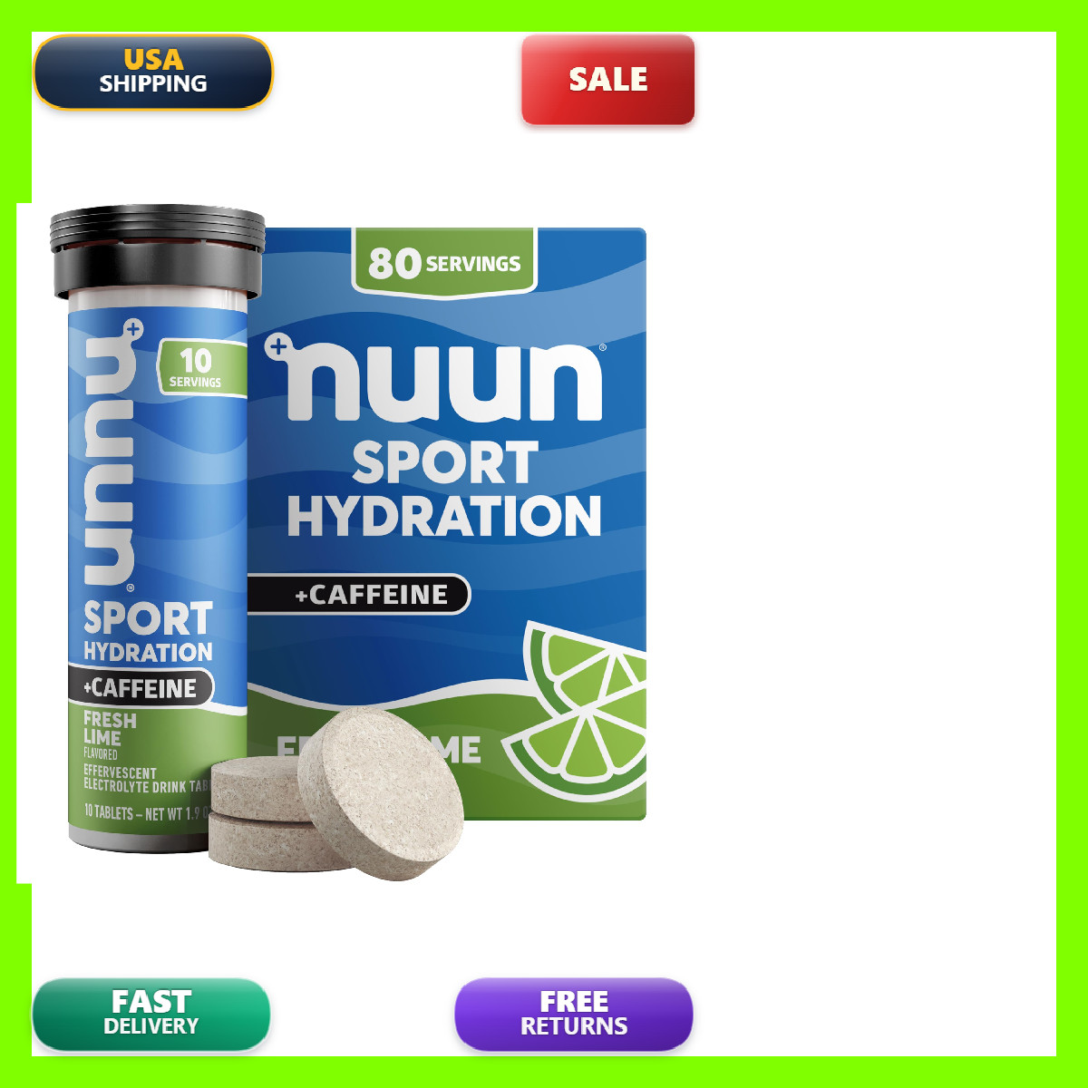 Nuun Electrolyte Drink Tabs Energy Fresh Lime 8 Count 1.9 Ounce 1170108 Nefl 8