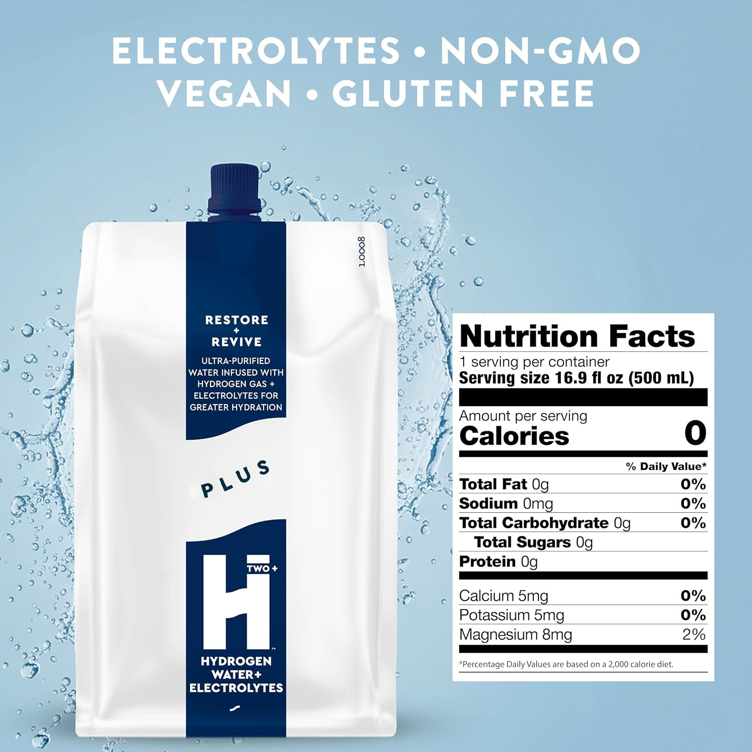 HTWO plus Molecular Hydrogen Water with Electrolytes, Original Unflavored, Sugar