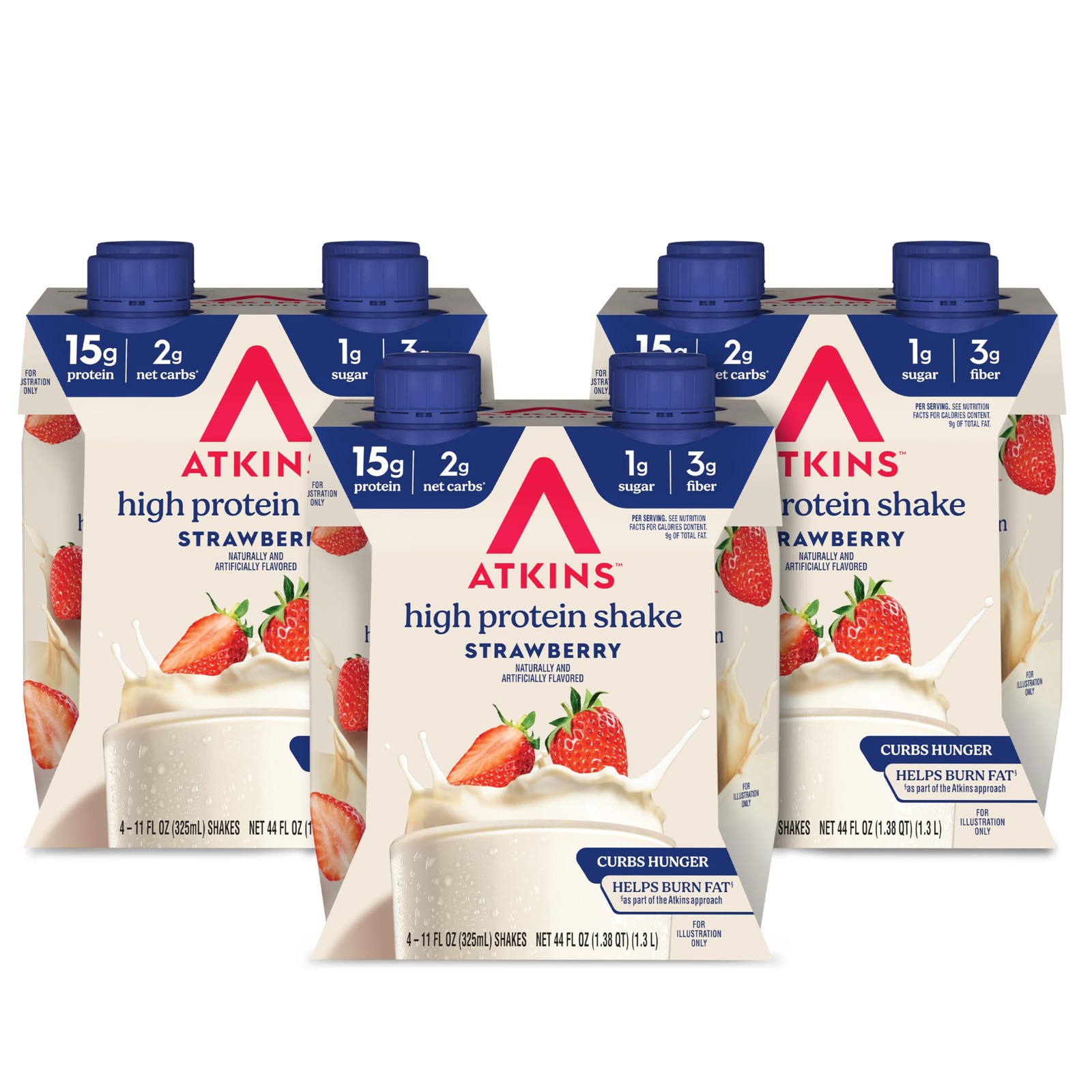 Atkins Strawberry Flavored High Protein Shake, 12 Count 11 Fl Oz (Pack of 12)