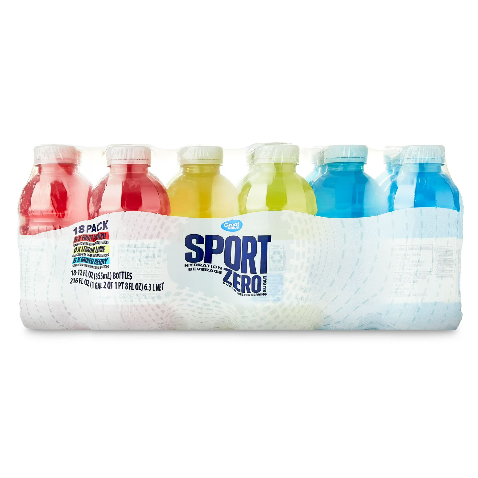 Great Value Zero Sugar Sport Hydration Drink Variety Pack 12 fl oz 18 Bottles
