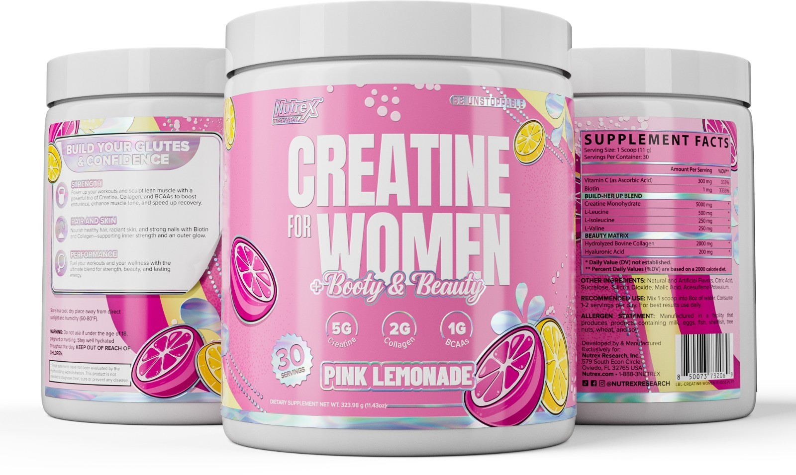 Nutrex CREATINE Monohydrate For WOMEN Powder Collagen Biotin BCAA Booty & Beauty