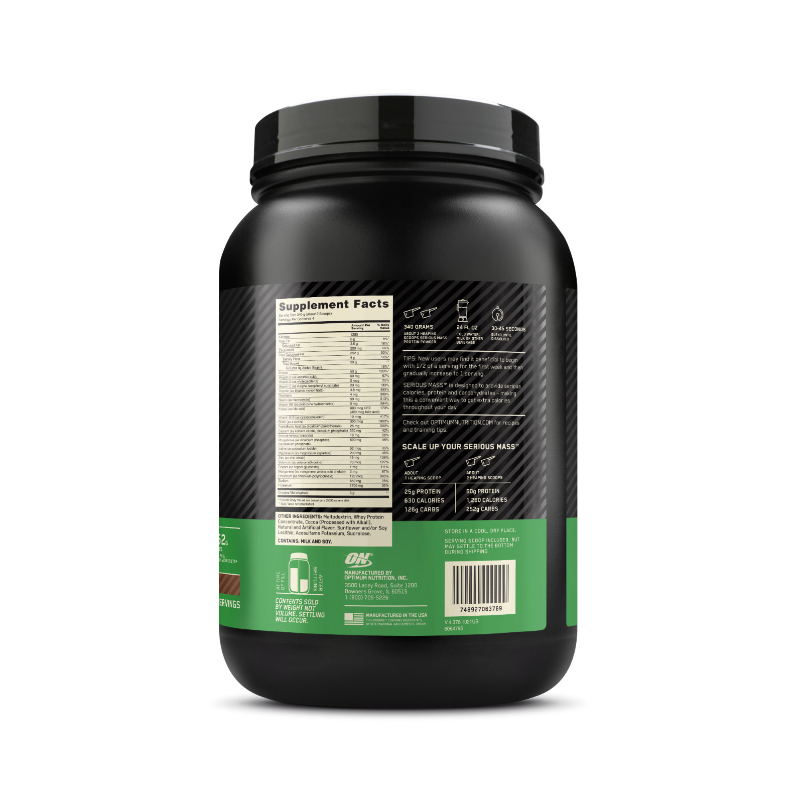 Optimum Nutrition Serious Mass, Chocolate, Weight Gainer Protein Powder