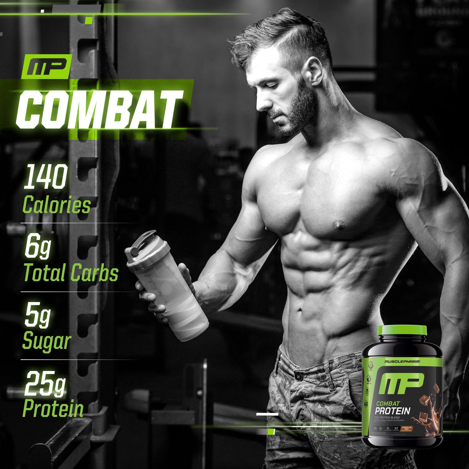 Musclepharm Combat Protein Powder, Chocolate Milk – 4 Lb – Sin Gluten – 52 Po…
