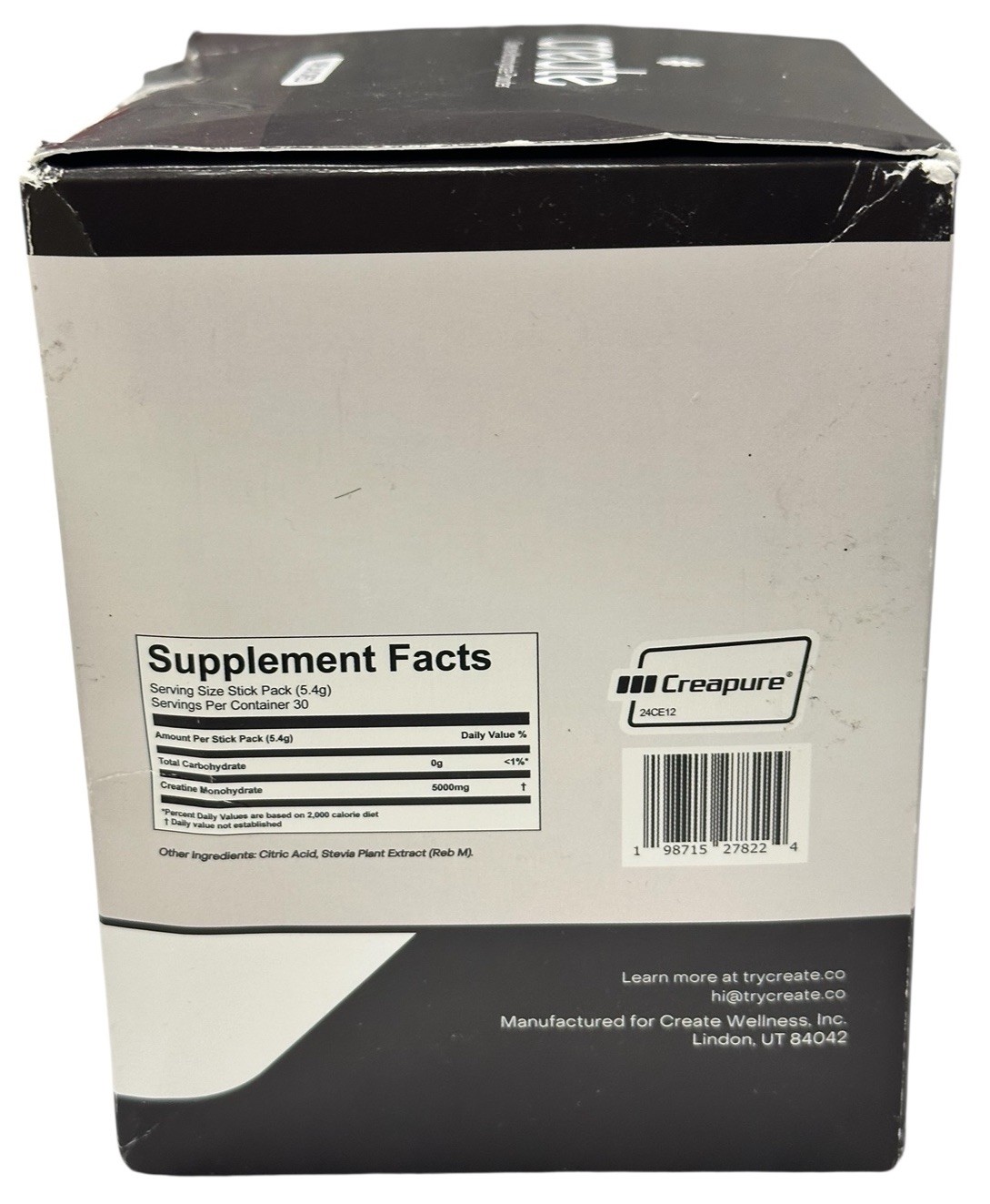Create Single Serve Creatine Monohydrate Powder 5g 30 Servings Box Unflavored