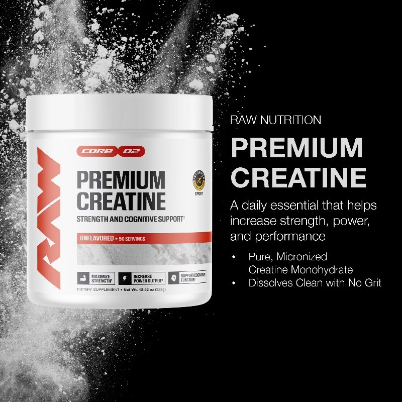 RAW Nutrition Essential 100% Pure Creatine Monohydrate Powder, 50 Servings