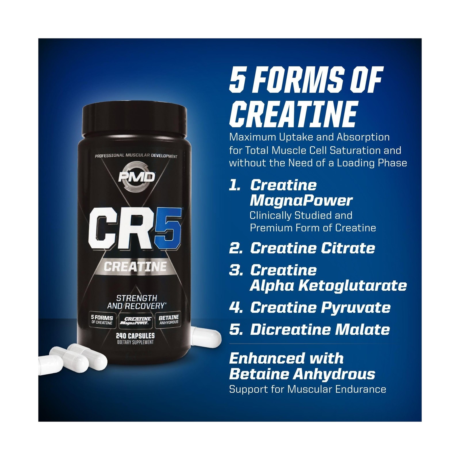 PMD CR5 Creatine for Strength and Recovery – 240 Capsules | Endurance, Energy…