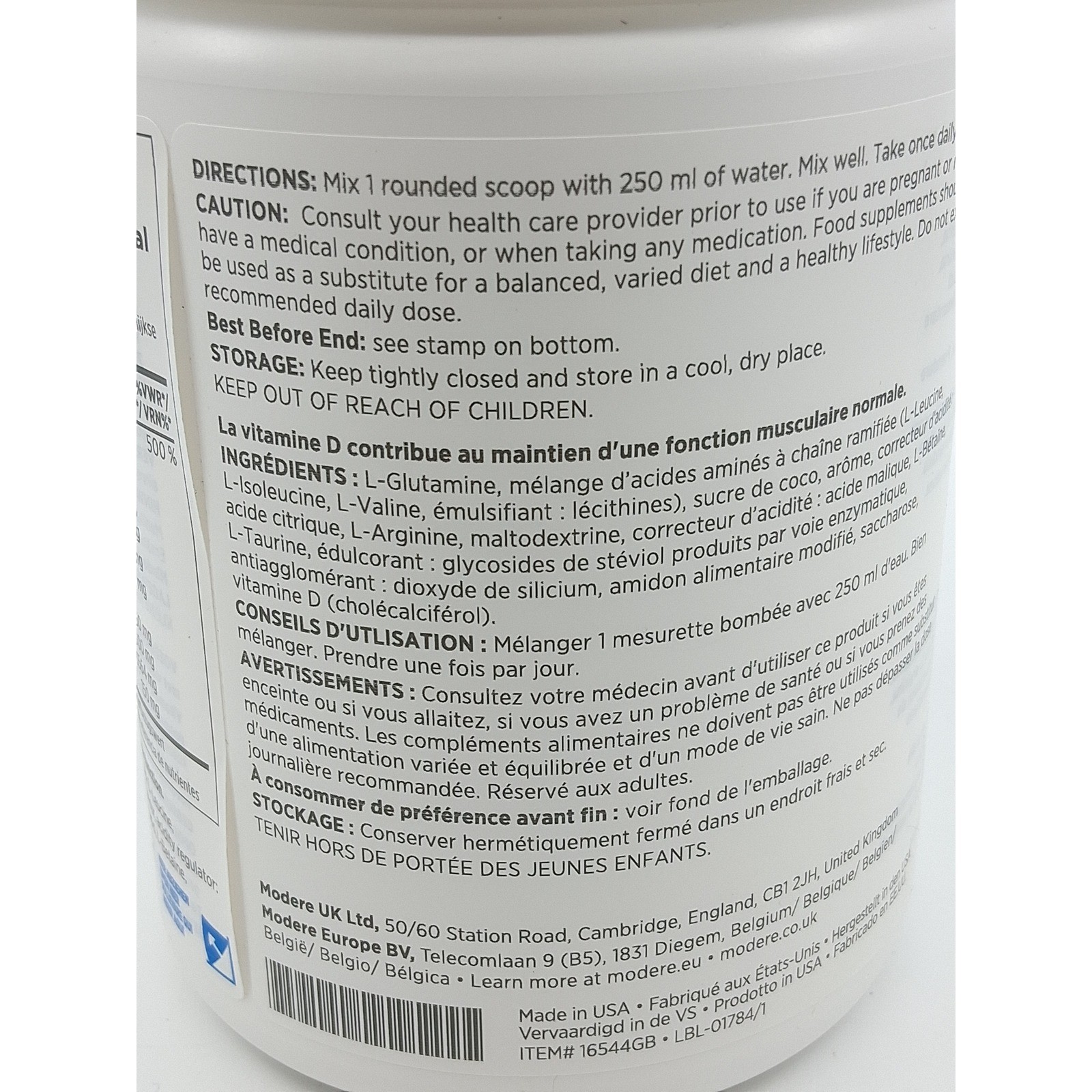 Modere Amino Acids Blue Raspberry 335g 30 scoops New EXP 8/26
