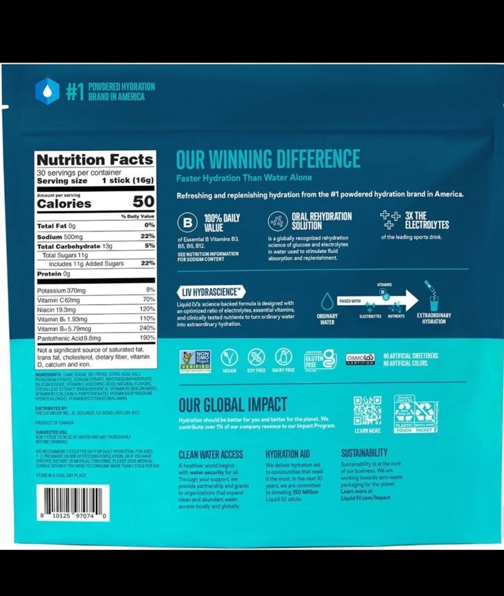 Liquid I.V. Hydration Multiplier Electrolyte Powder Firecracker 30 Sticks