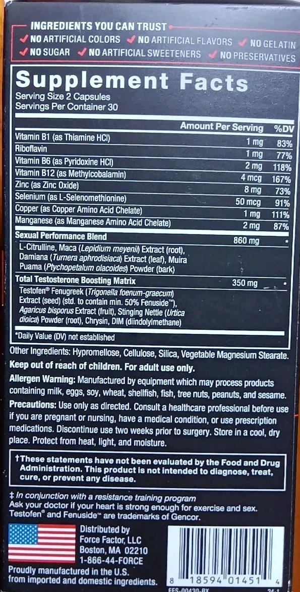 2 FORCE FACTOR TEST X180 ALPHA TOTAL TEST BURN FAT SUPPLEMENT 60 X2 120 CAPSULES