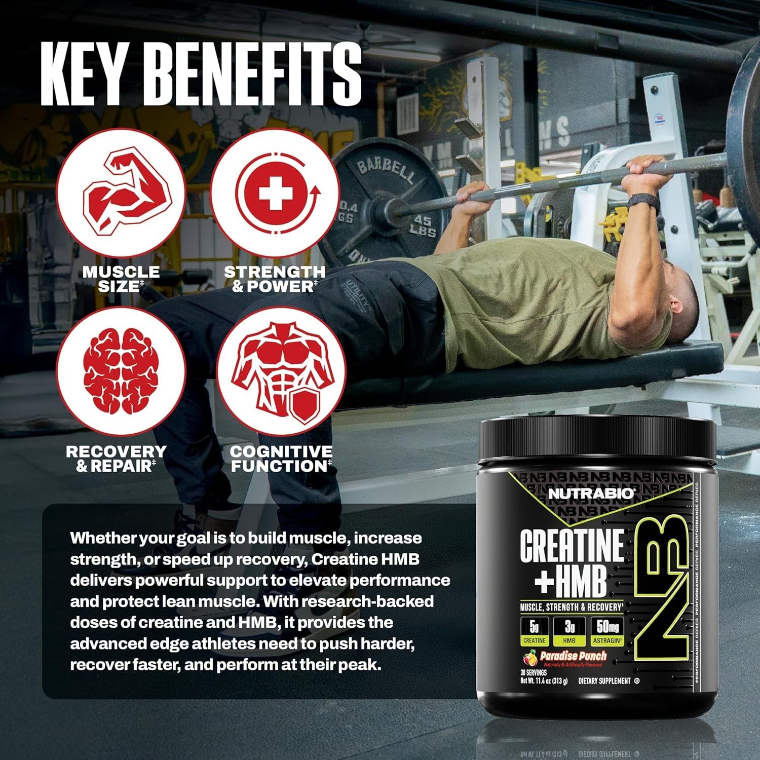 Creatine + HMB- Creatine Monohydrate with HMB Powder for Muscle Growth, Incre…