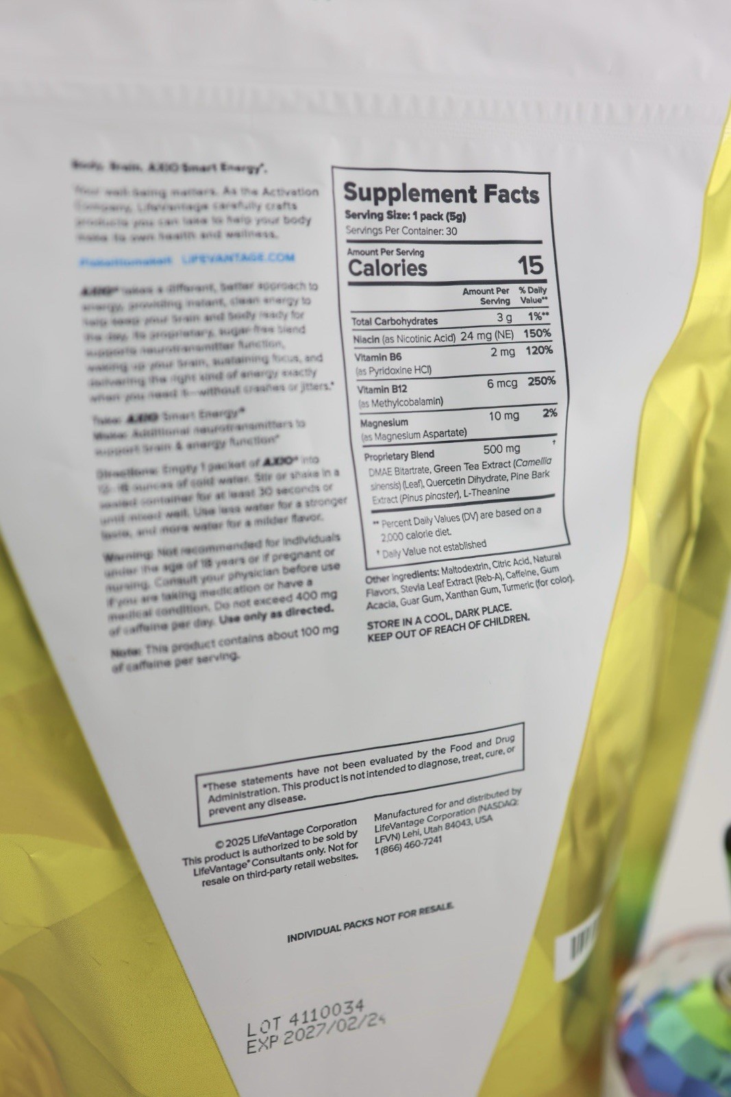LifeVantage AXIO Lemonade 30 Pack/ Clean ENERGY/ FREE SHIPPING