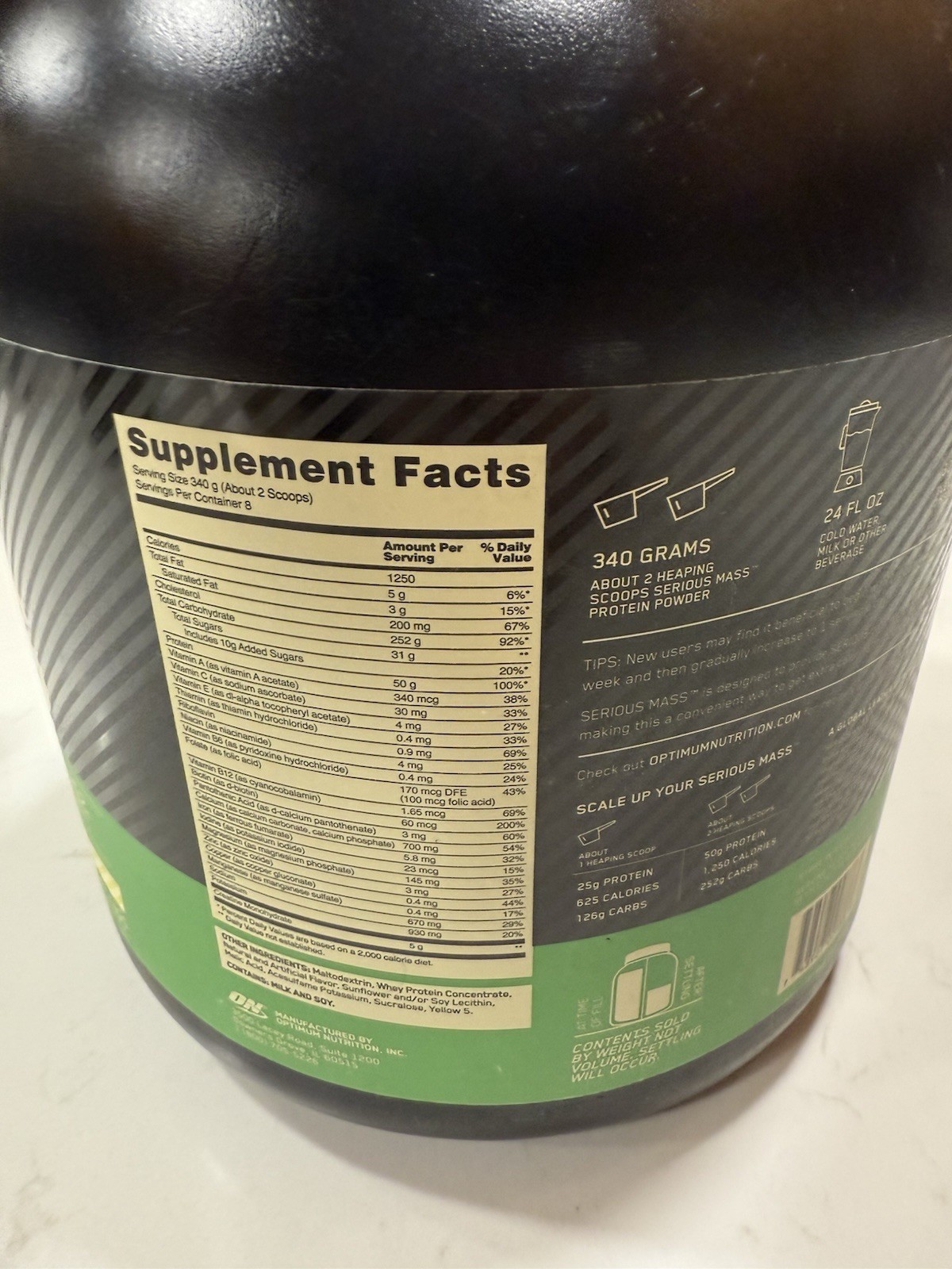 Optimum Nutrition Serious Mass, Weight Gainer Protein 6lbs. Banana. 5/23/26