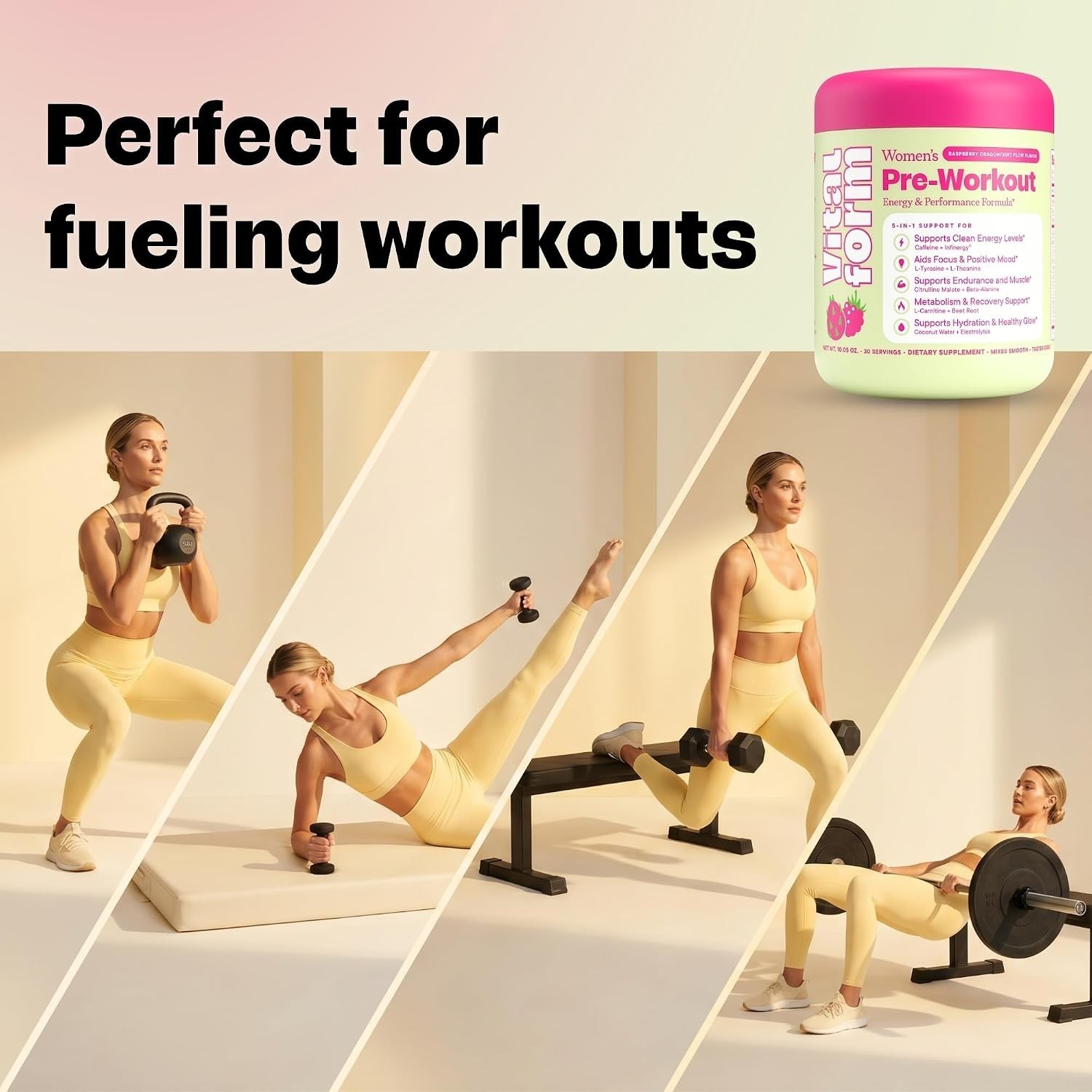 Women’s Pre Workout Powder – Clean Energy, Focus, & Endurance Supplement – 190mg