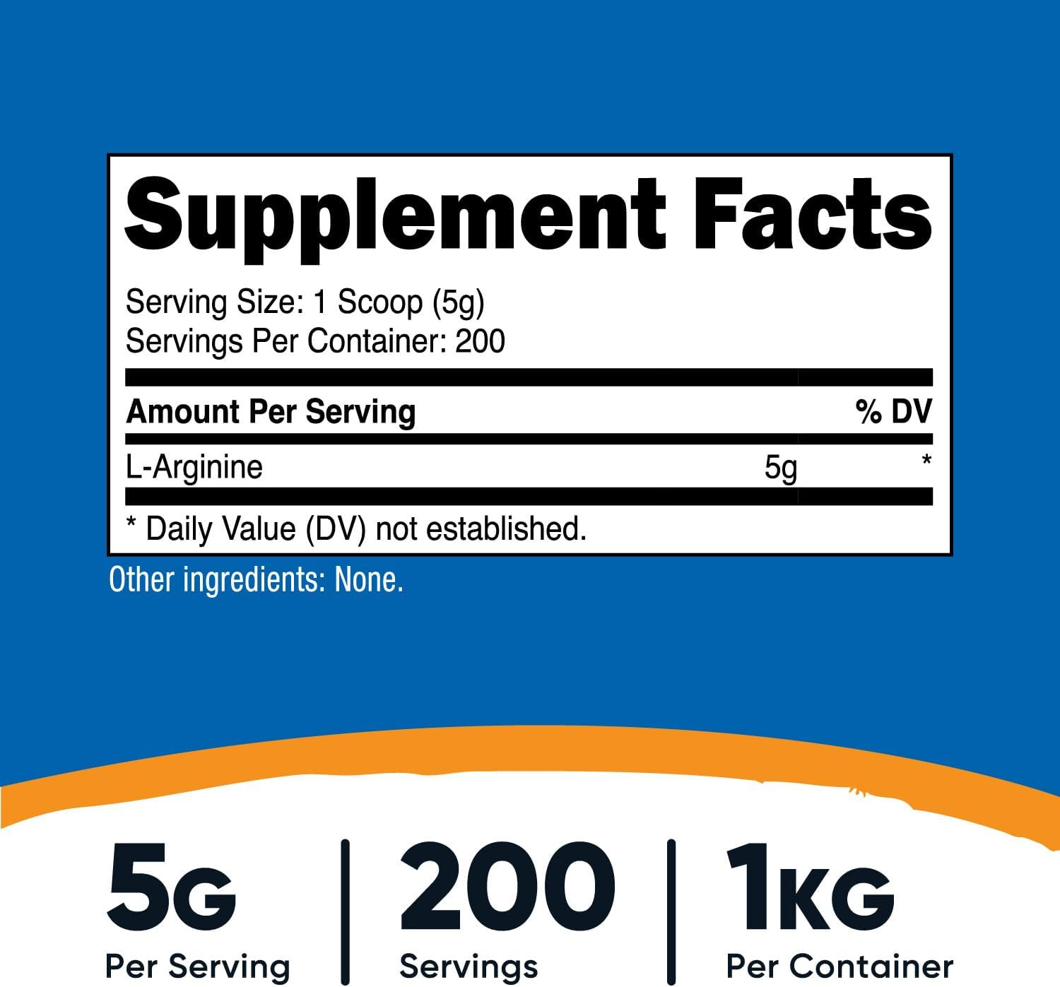 L-Arginine Powder 1KG – Pure L-Arginine, 5G per Serving
