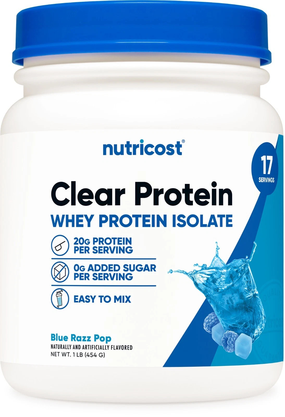 Clear Whey Protein Isolate Powder (Blue Razz Pop) 1 LB – 20G Protein per Serving