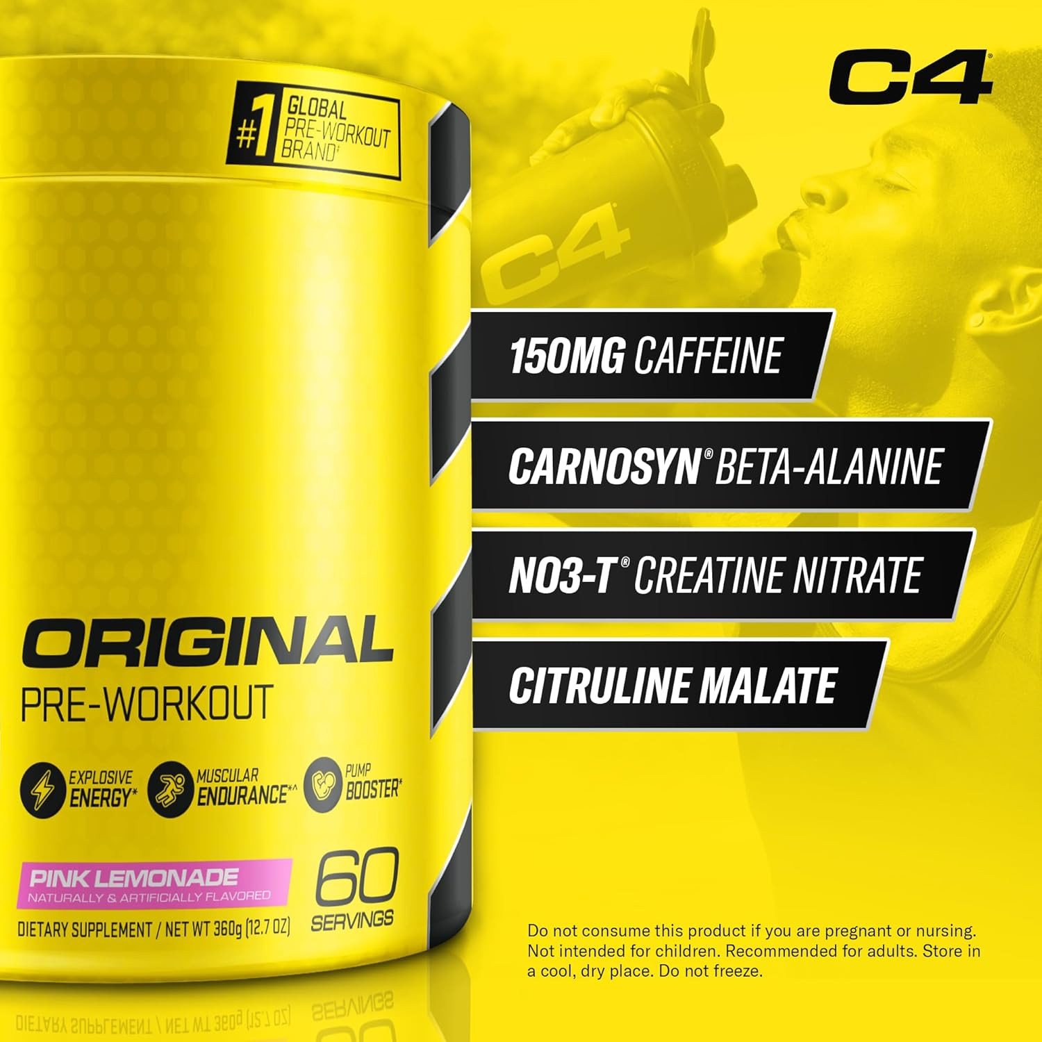 Cellucor C4 Original Pre Workout Pink Lemonade 60 Servings 150mg Caffeine