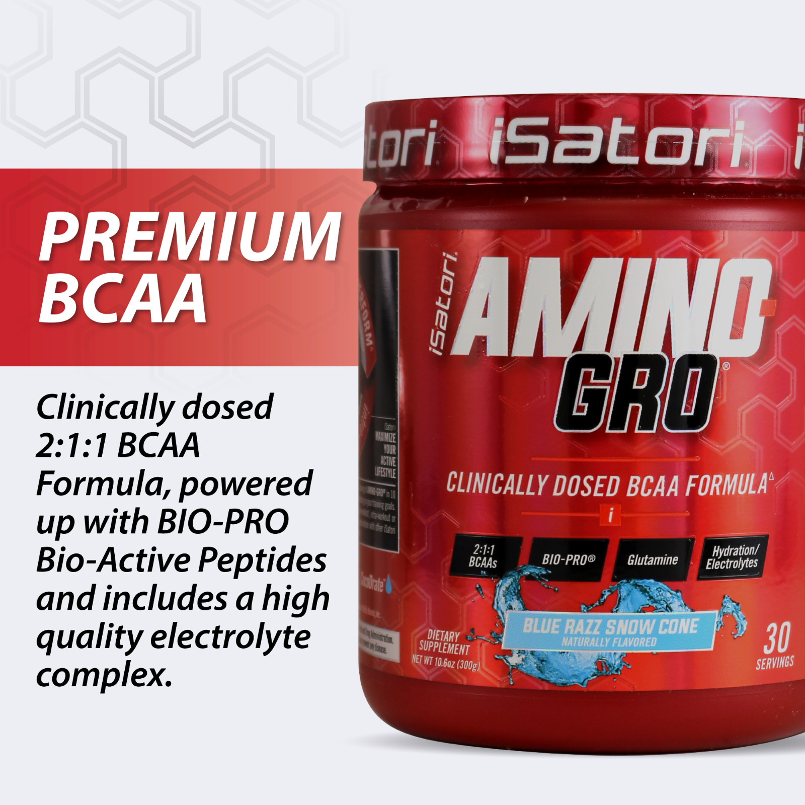 iSatori AMINO-GRO – BCAA’s with Glutamine and Bio-Active Peptides – Blue Razz