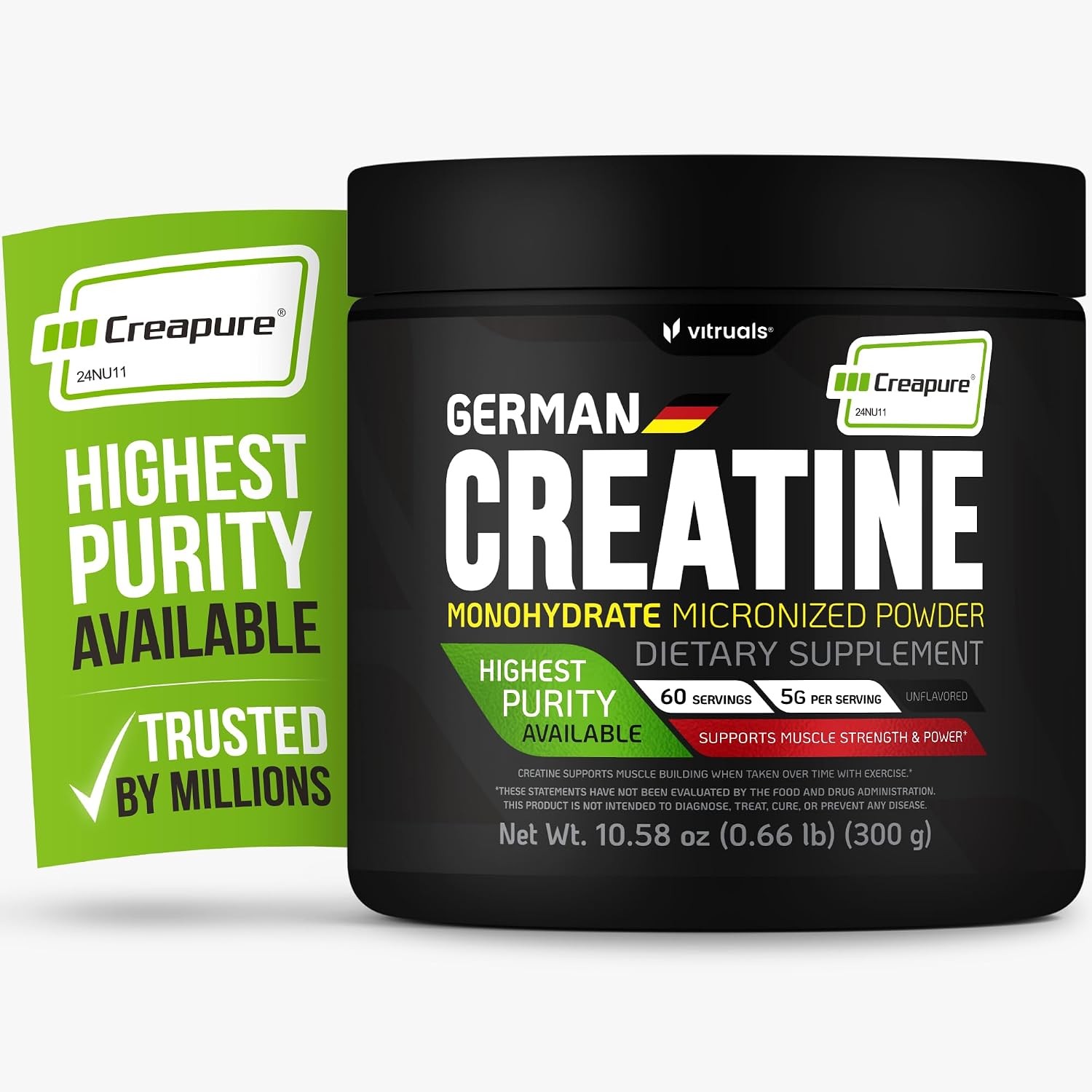 Creapure Creatine Monohydrate Powder – 10.58oz (0.66lb) (300g) German Creatine –