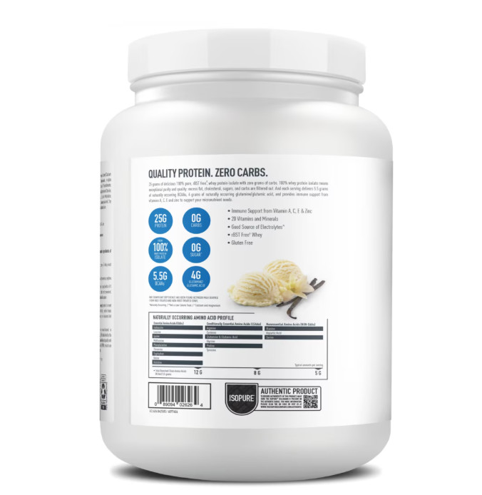 Isopure Zero Carb 100% Whey Protein Isolate Vanilla 15 Servings 25g Protein