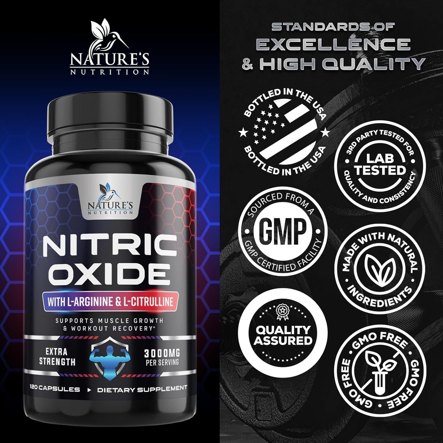 Nitric Oxide Booster Extra Strength 3000mg – L Arginine 3X Strength Nitric Oxide