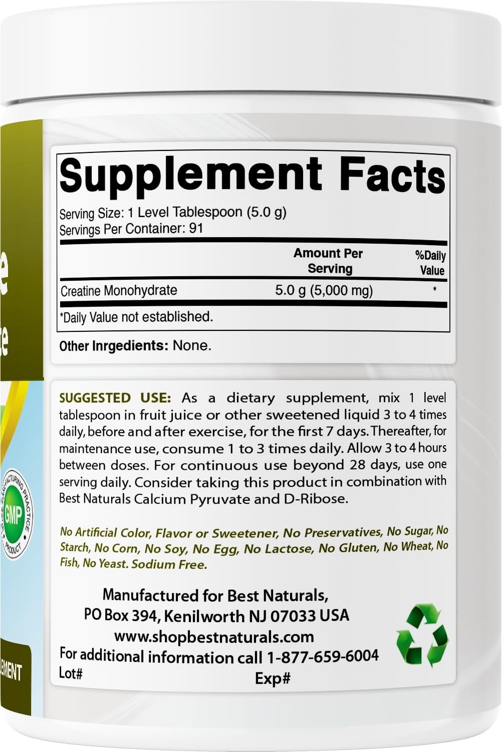 Pure Creatine Monohydrate Powder 1 lb – Muscle Gain, Energy Boost, Workout Suppl