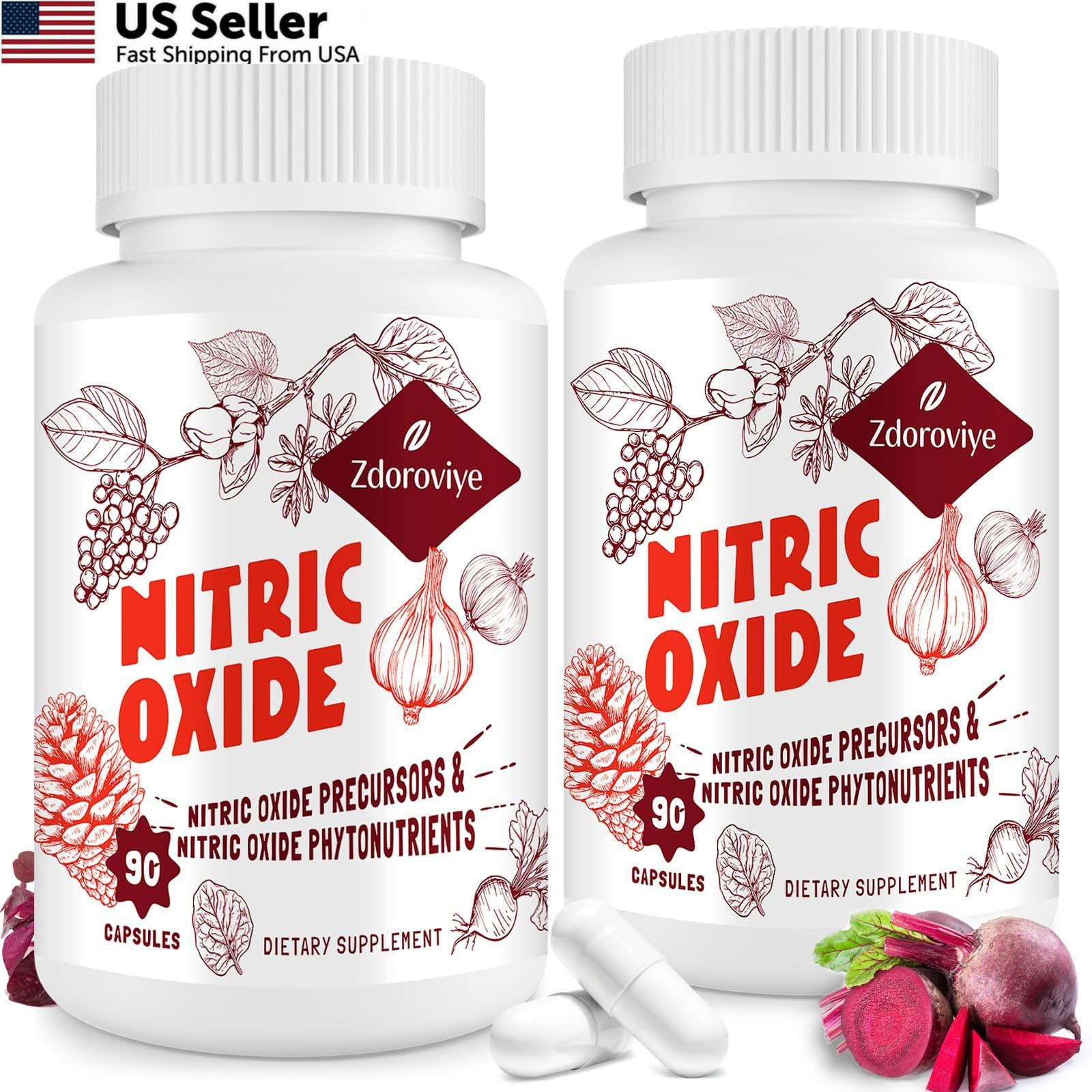 Zdoroviye Nitric Oxide Supplement for Men, 90 Capsules 90 Count (Pack of 2)