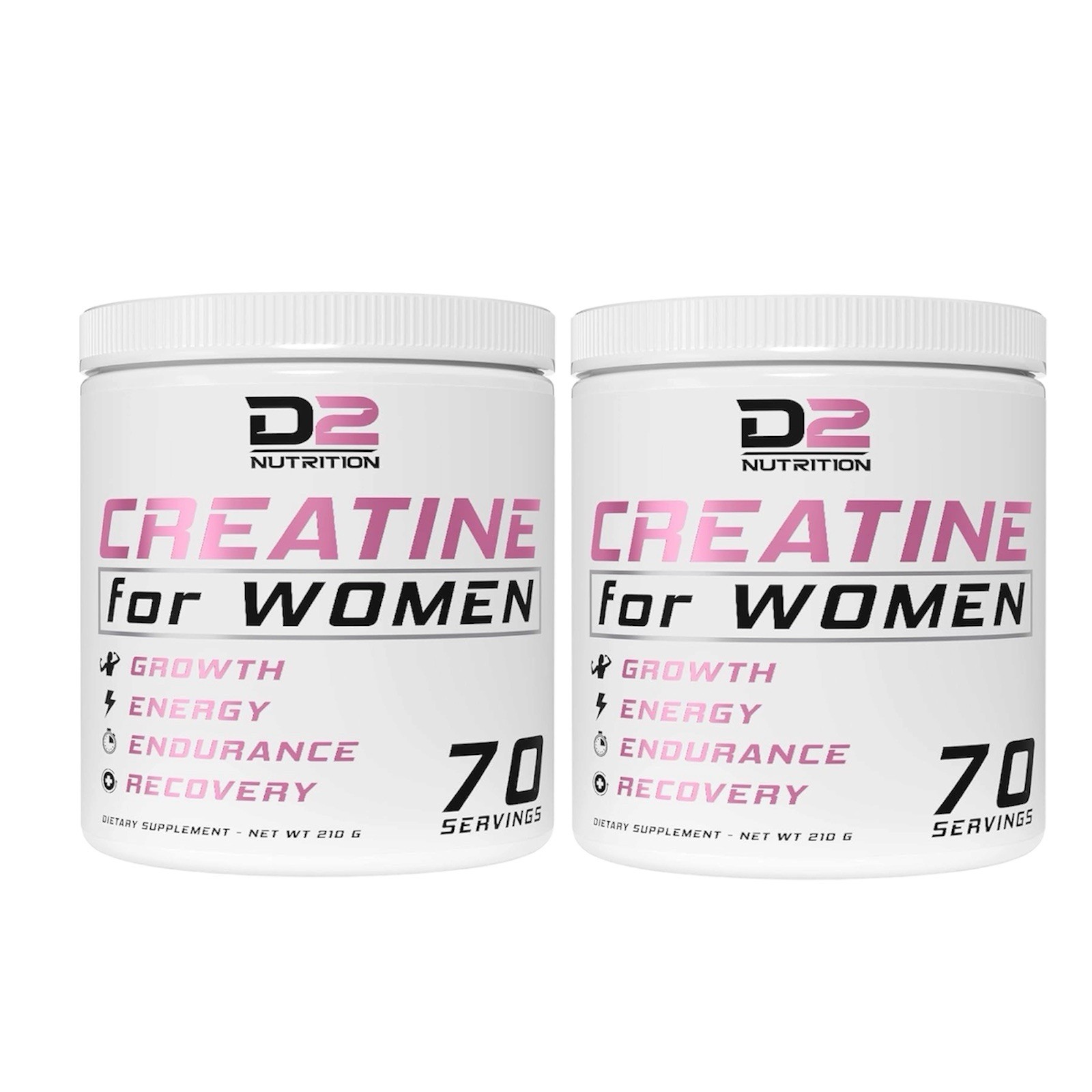 2 Pack D2 Nutrition Creatine for Women 210g 70 Servings, Muscle & Energy Support
