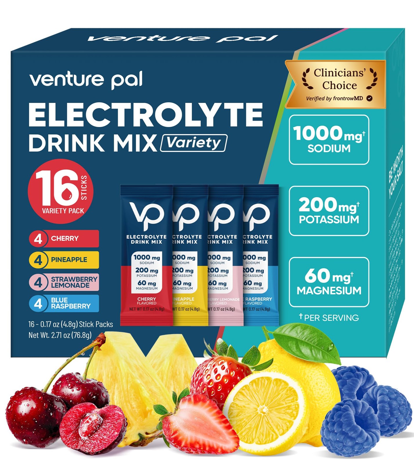Venture Pal High Sodium Sugar Electrolytes Powder Packet Zero Calories