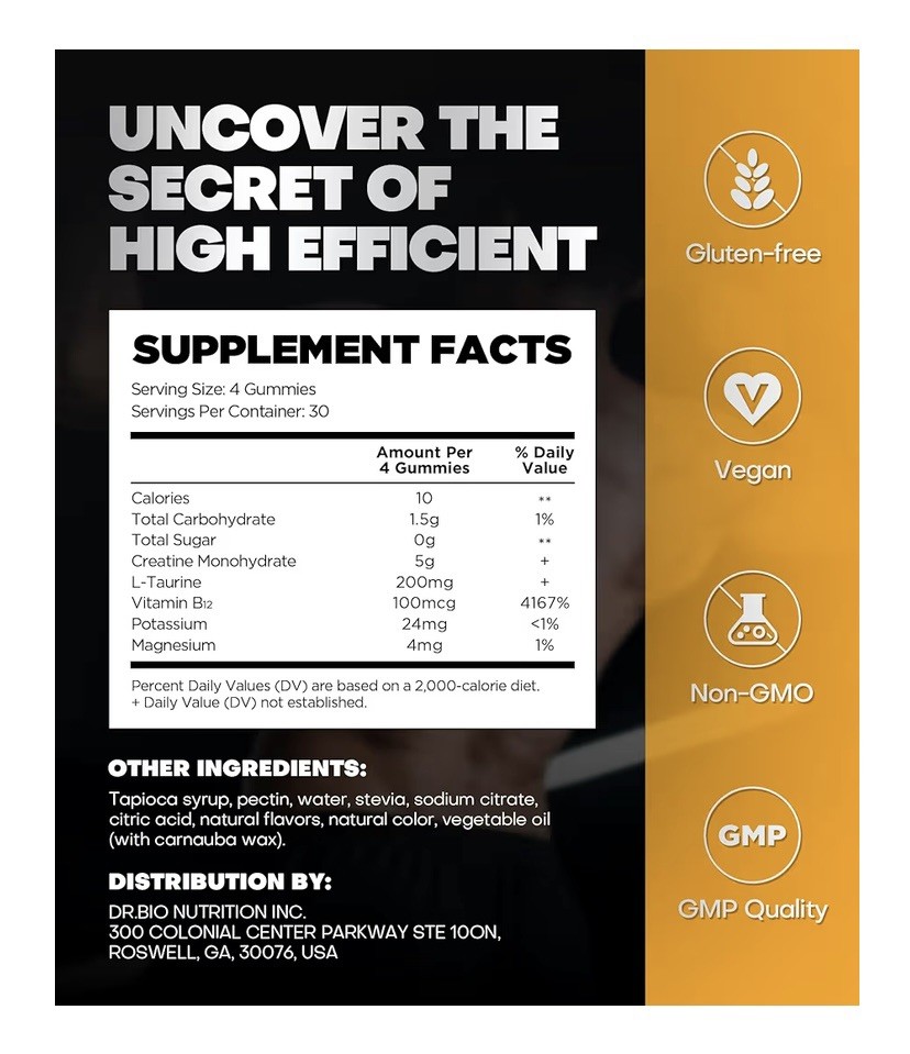 Creatine Monohydrate Gummies Strength & Athletic Performance 5g 120 Gummy USA