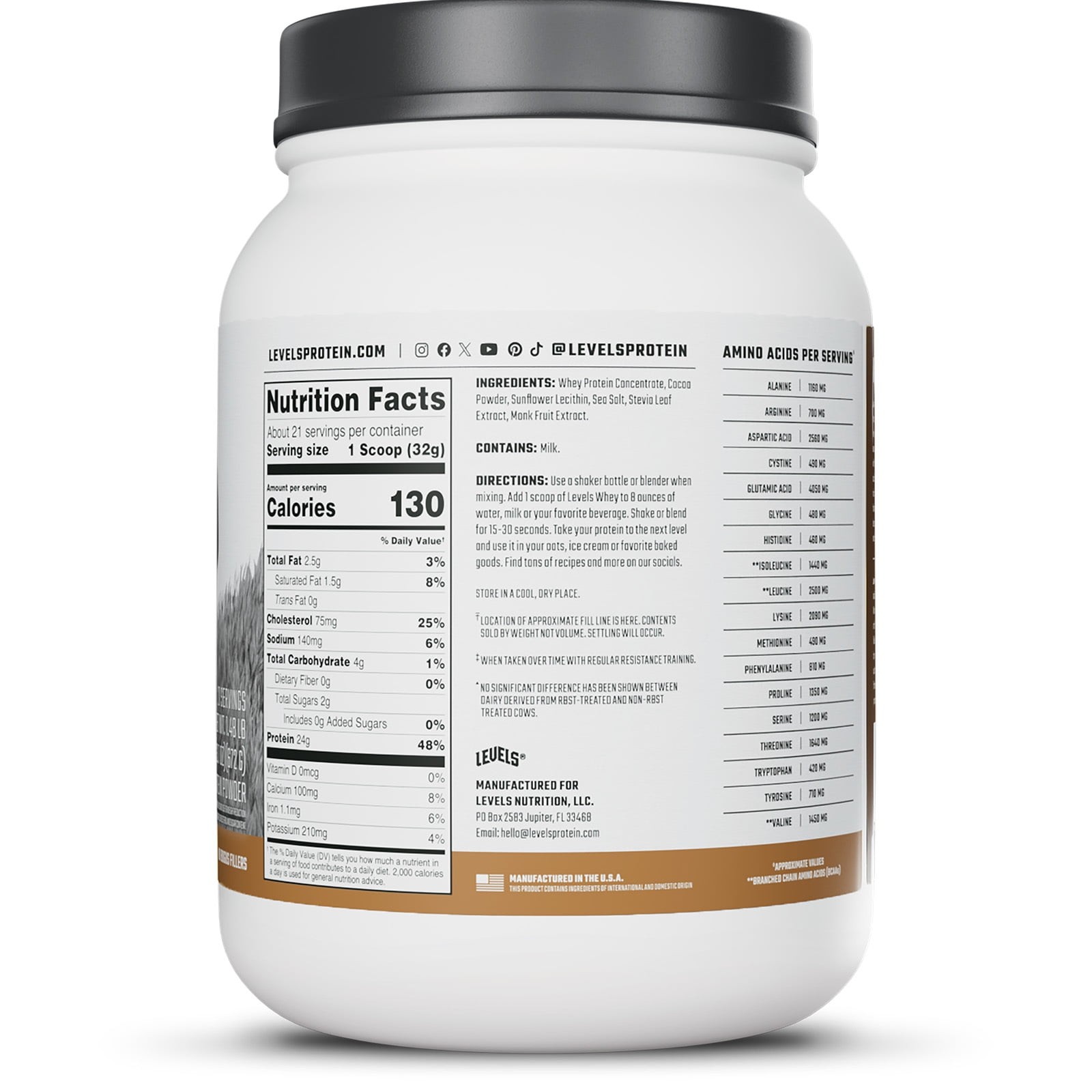 Levels Grass Fed Whey Protein Powder, No Artificials,24G of Protein,Vanilla Bean
