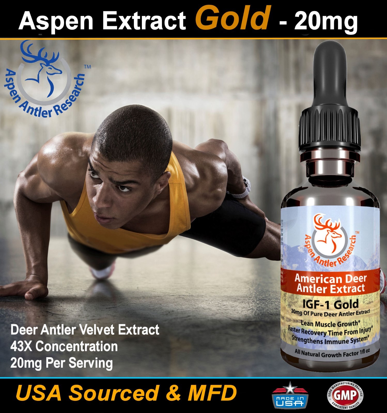 Deer Antler Velvet Extract IGF-1 Gold 20mgs 100% American Antler Velvet!