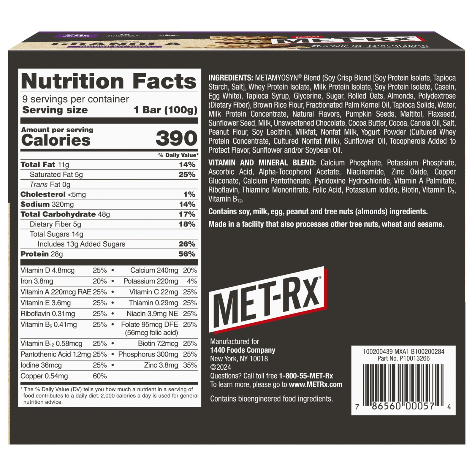 MET-Rx Big 100 Granola Protein 9 Count (Pack of 1), Chocolate Chip