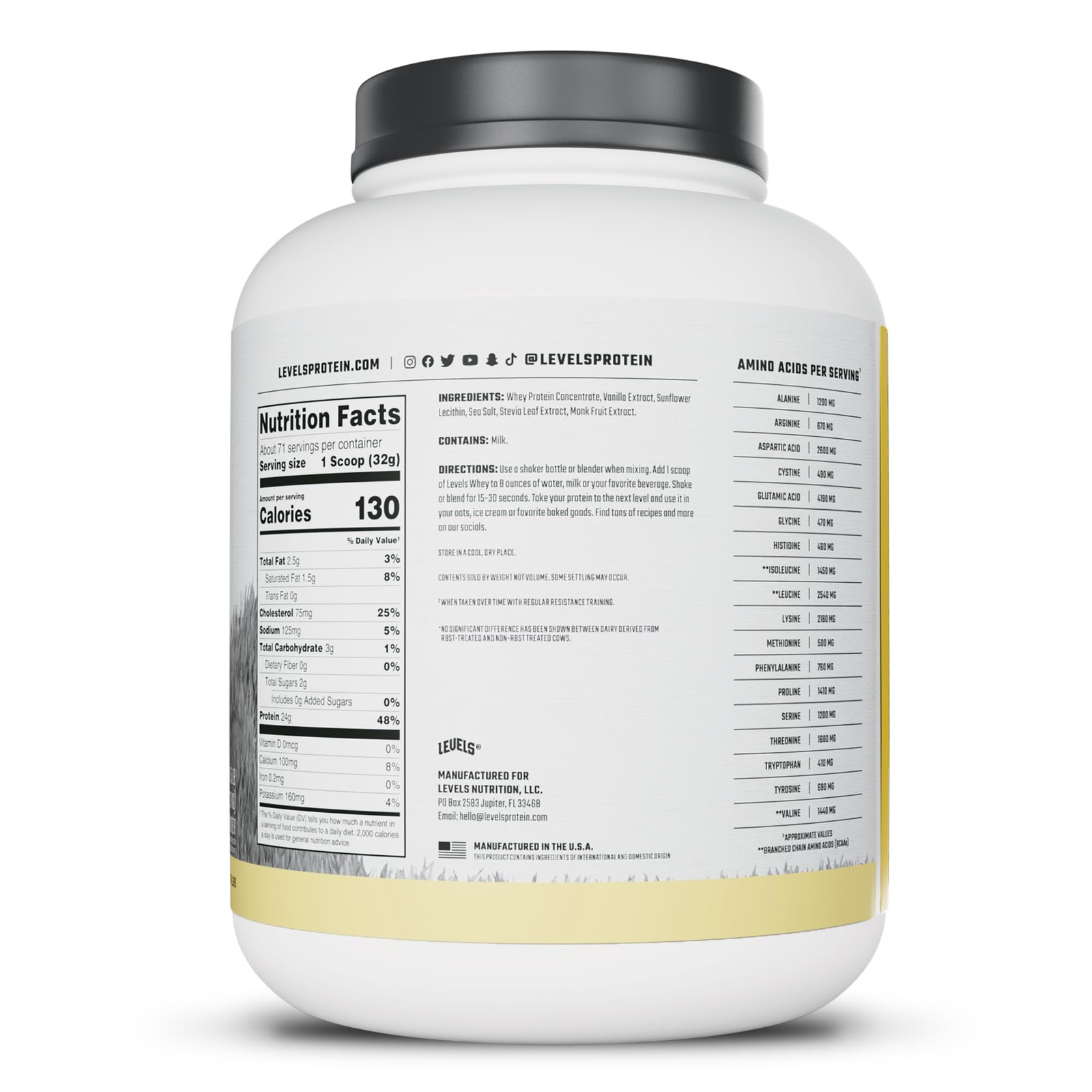 Levels Grass Fed Whey Protein Powder, No Artificials, 24G of Protein, Vanilla…