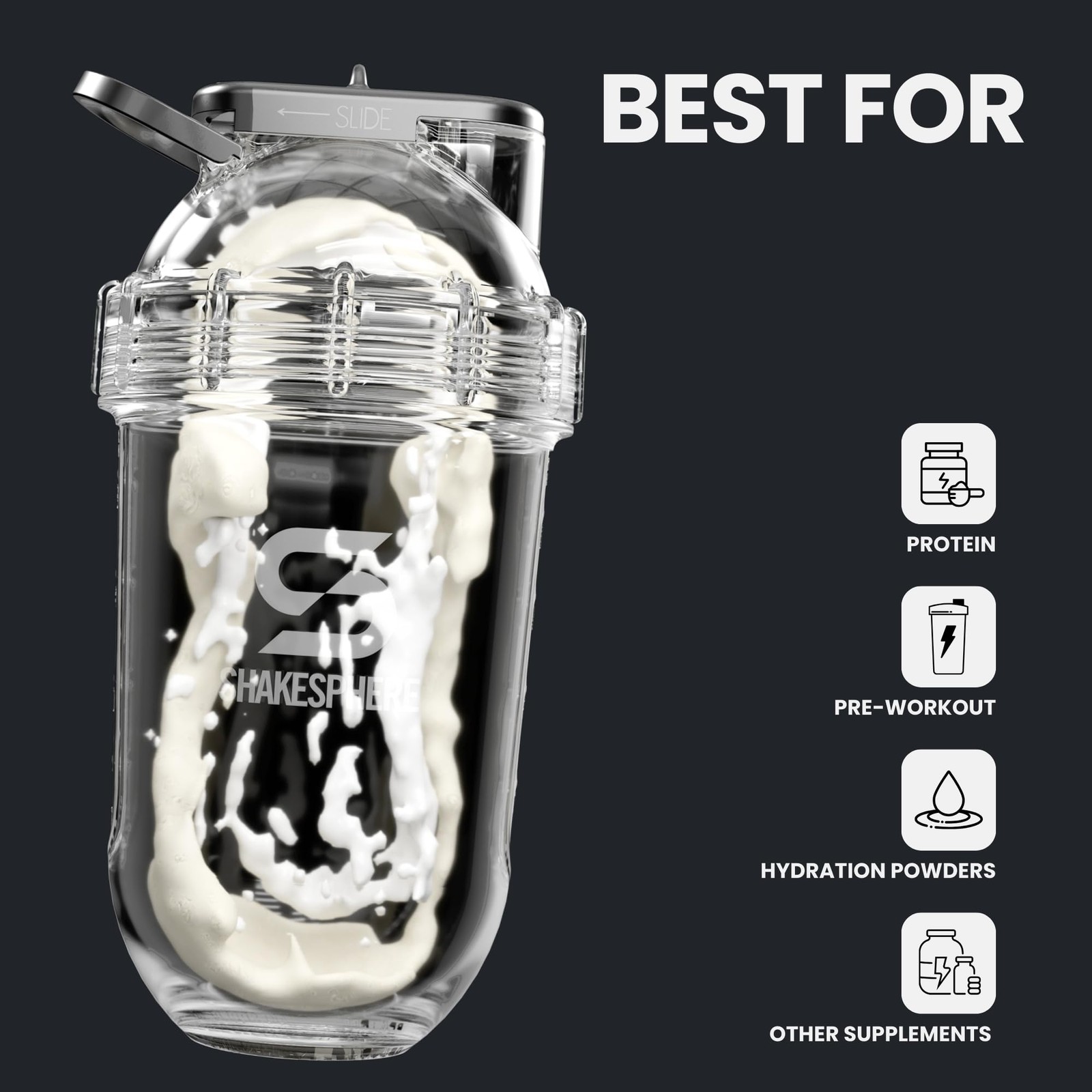 Shakesphere Stainless Steel Shaker Bottle – 24Oz Insulated Protein Shaker