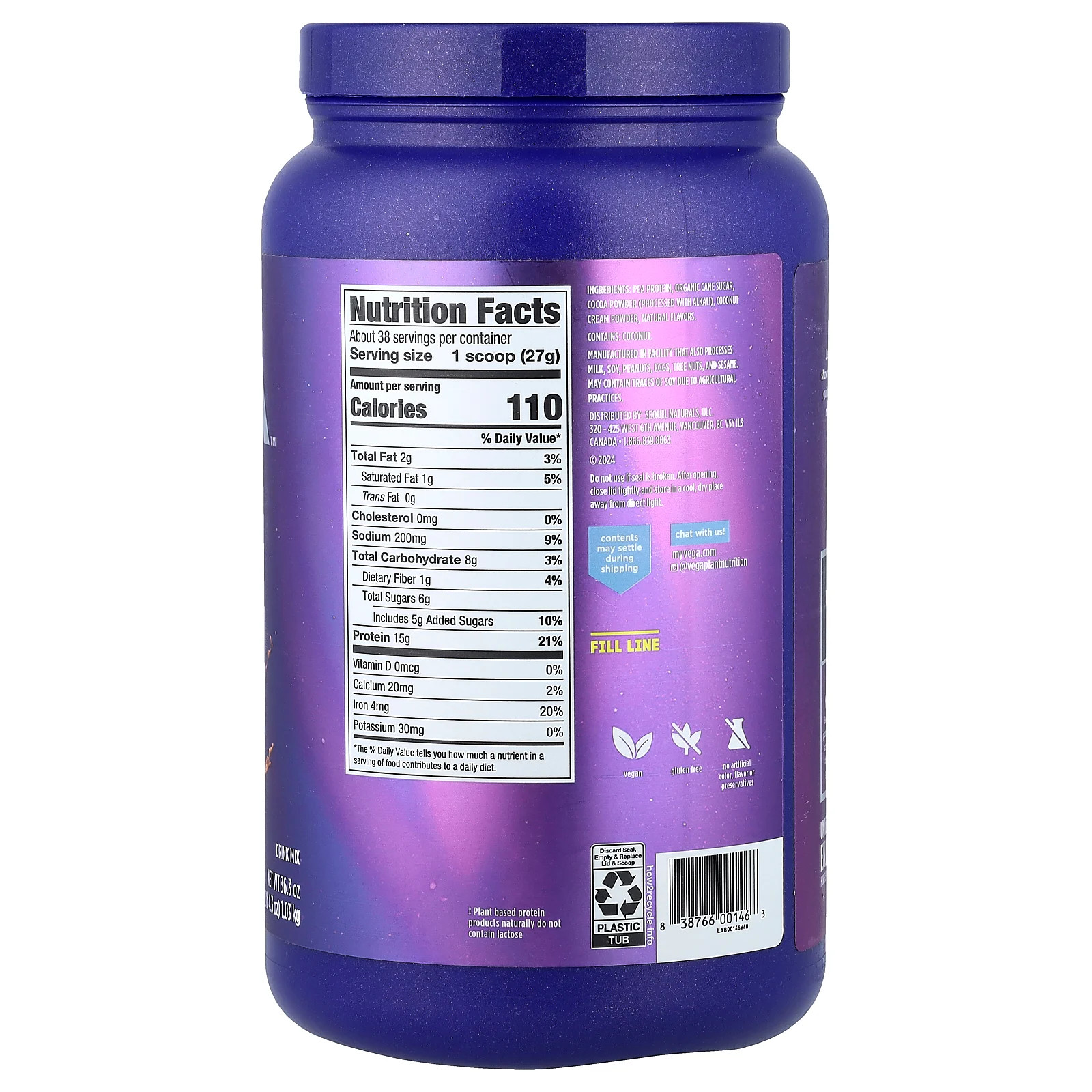 Plant-Based Protein Made Simple, Dark Chocolate, 2 lb 4.3 oz (1.03 kg)