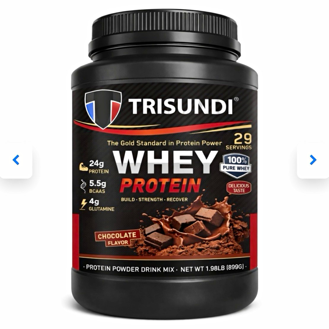 TRISUNDI 100% Pure Whey Protein Powder, Chocolate Flavor, 1.98 lb (899g)