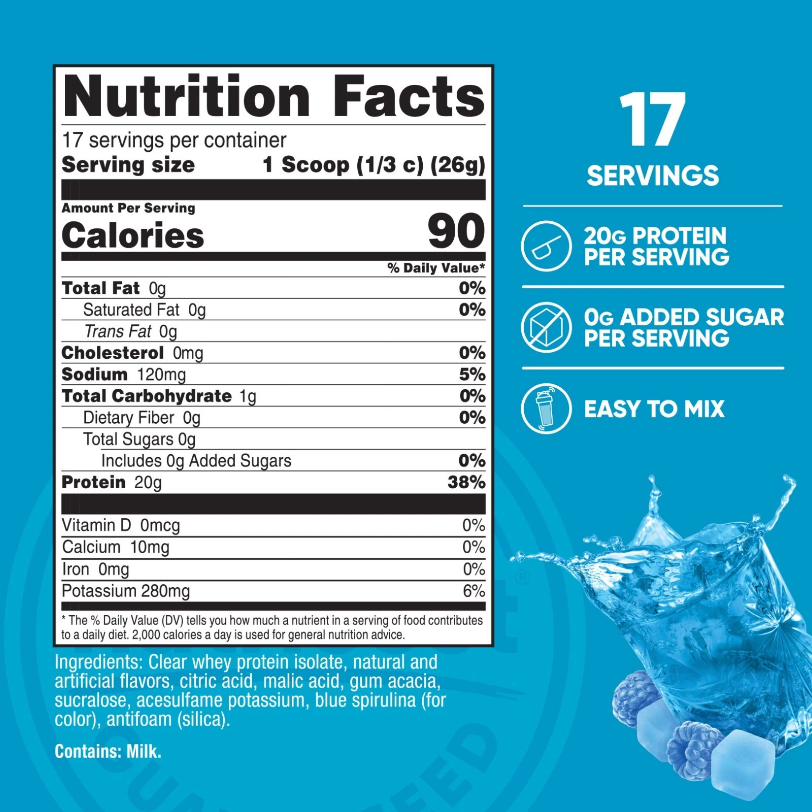 Clear Whey Protein Isolate Powder (Blue Razz Pop) 1 LB – 20G Protein per Serving