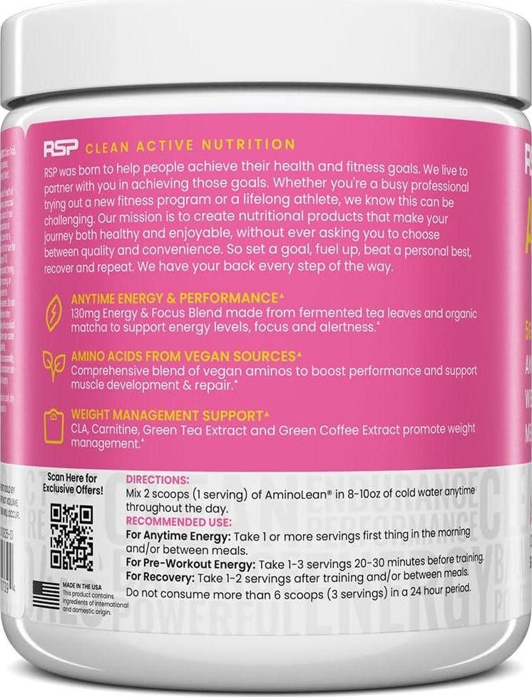 RSP NUTRITION AminoLean Pre Workout Powder – Energize Your Workouts with Pink