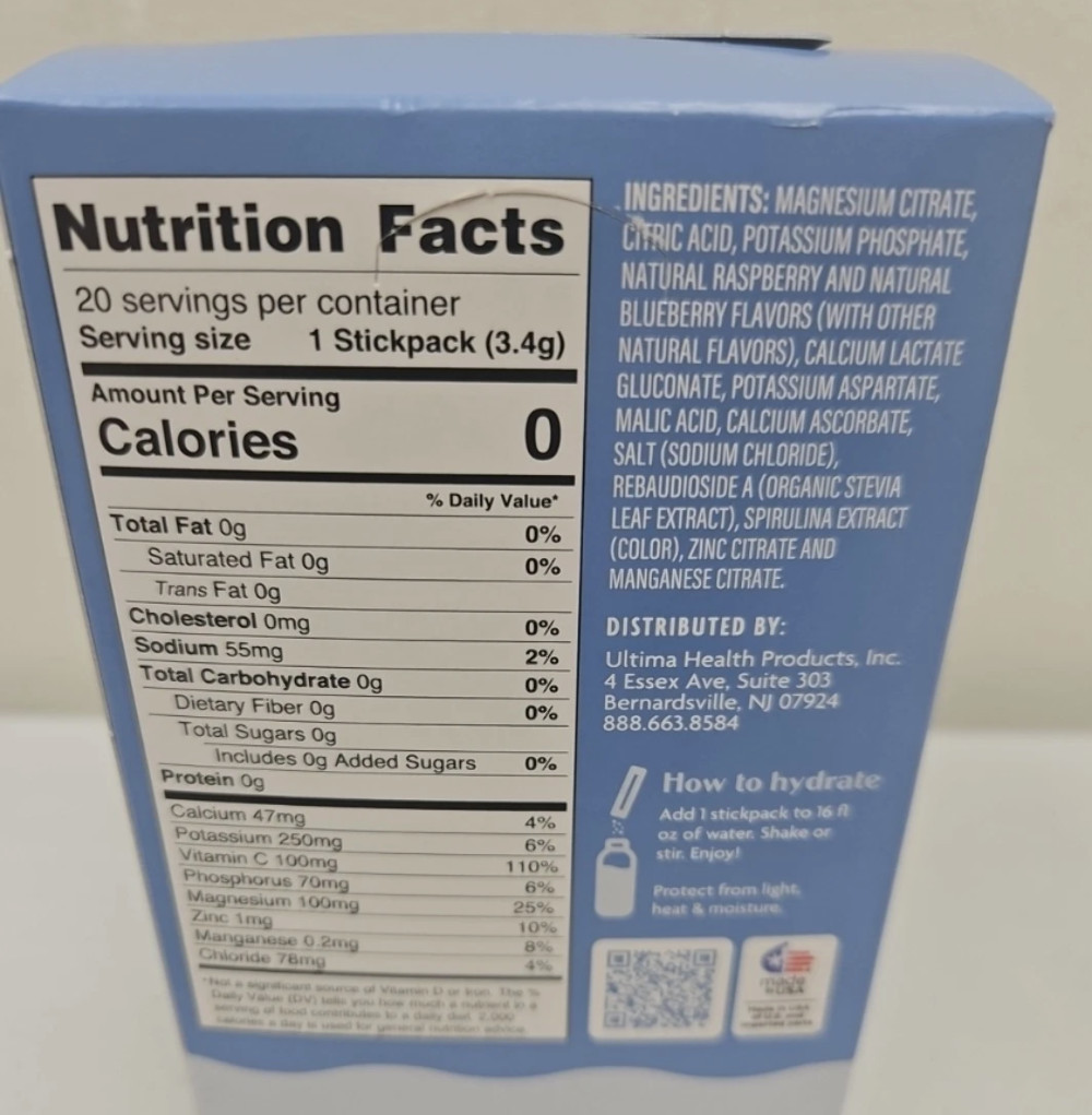 9/26 Ultima Replenisher Electrolyte Hydration Drink Mix, Blue Raspberry, 20 Serv
