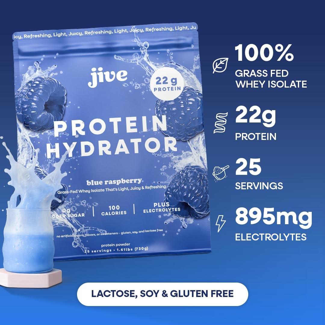 Jive Clear Protein Powder 22g GrassFed Whey Isolate, 25 Servings Blue Raspb…