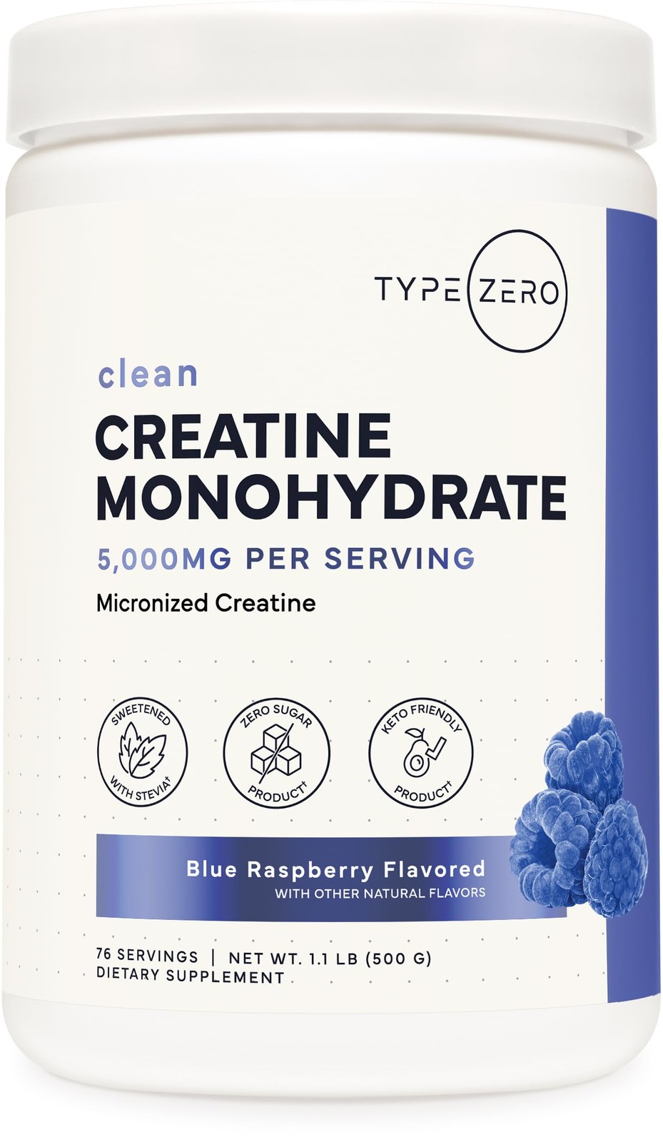 Creatine Monohydrate Powder 500 Grams, Blue Raspberry Flavor – Gluten-Free