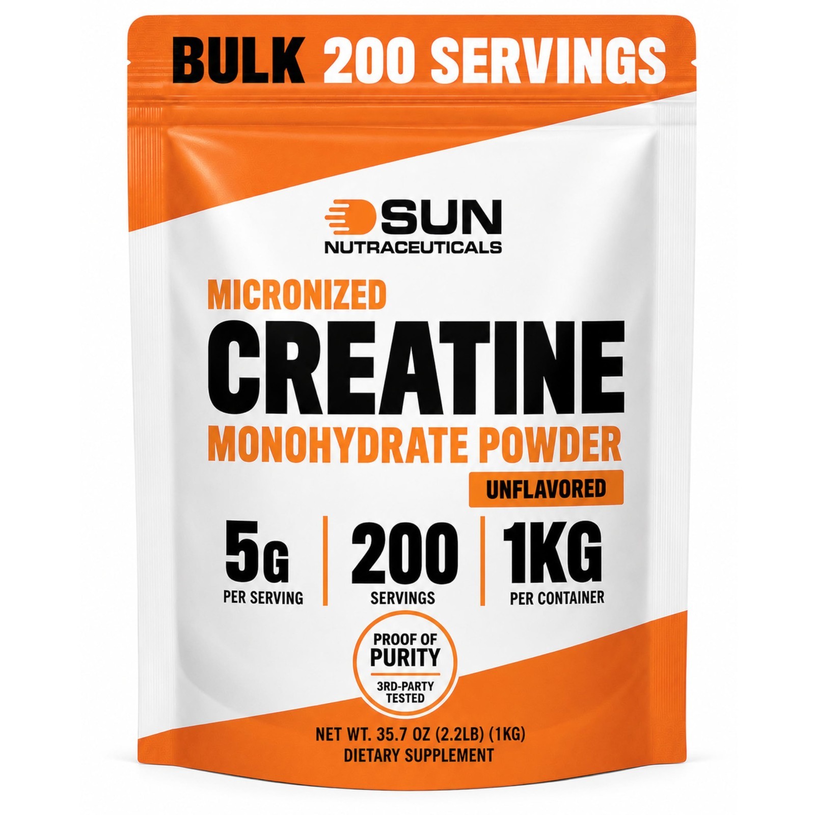 Micronized Creatine Monohydrate Powder 1kg – 200 Servings, Unflavored, Muscle St