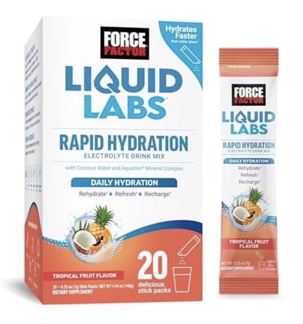 Force Factor Rapid Hydration Electrolyte Drink Mix Tropical Fruit 20 Stick Packs