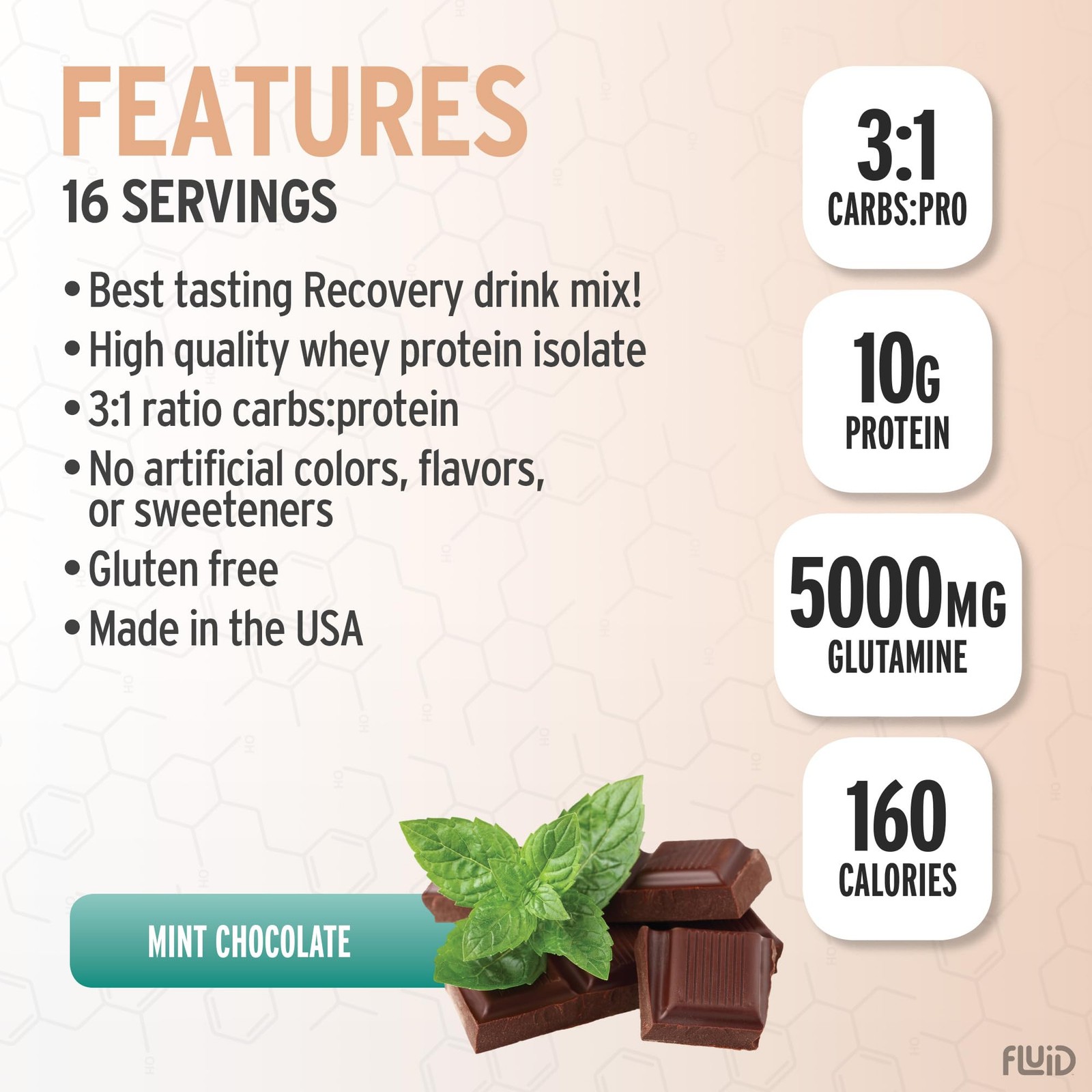 Fluid Recovery Post-Workout Drink Mix Whey Isolate Protein L-Glutamine Carbs