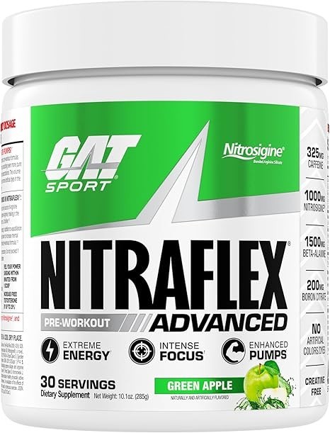 Energy-Boosting Nitraflex Powder – Formula, 30 Servings, Green Apple