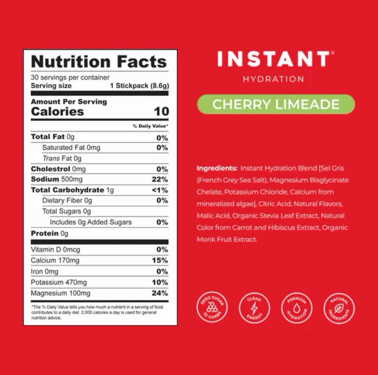 Instant Hydration Electrolyte Powder Cherry Limeade-19 Sticks