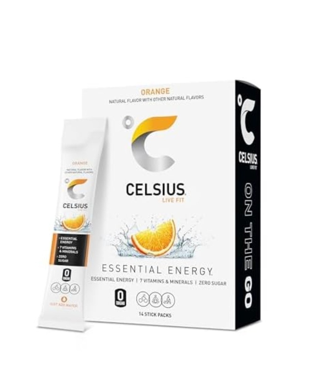 Celsius Essential Energy Powder Drink Mix Sticks Orange 14ct Vegan 200mg